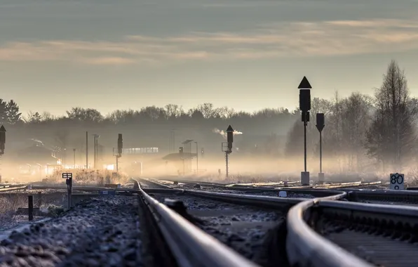 Picture landscape, fog, perspective, railroad