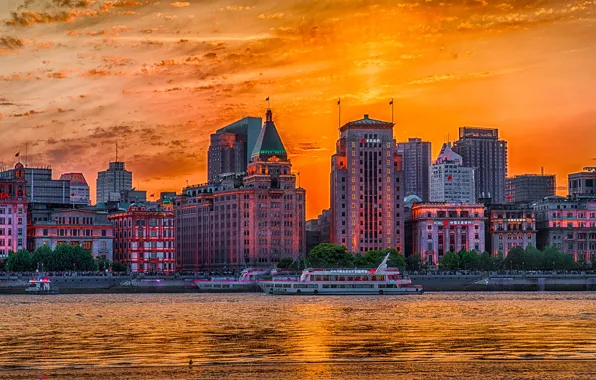 The sky, river, building, HDR, home, China, glow, Shanghai