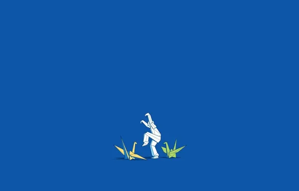 Blue, background, people, minimalism, Swan, origami
