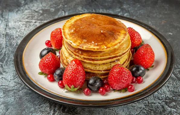 Berries, strawberry, pancakes