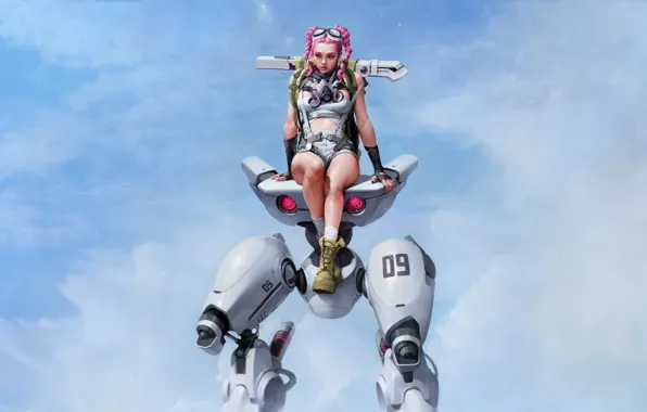 The sky, Girl, Minimalism, Robot, Background, Art, Technique, Fiction