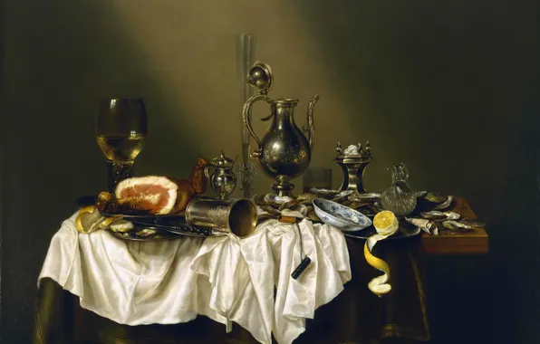 Picture, Still life, Willem Claesz Heda, Willem Claesz. Heda, Banquet table with ham, Dutch painter