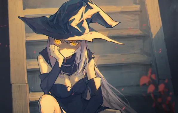 Witch, yellow eyes, witch, witch hat, evil eye, black clothes