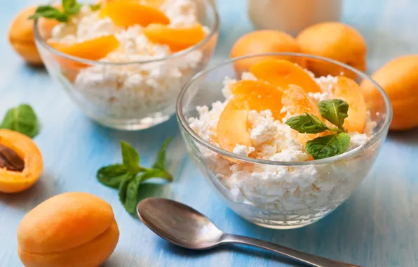 Spoon, apricots, cheese