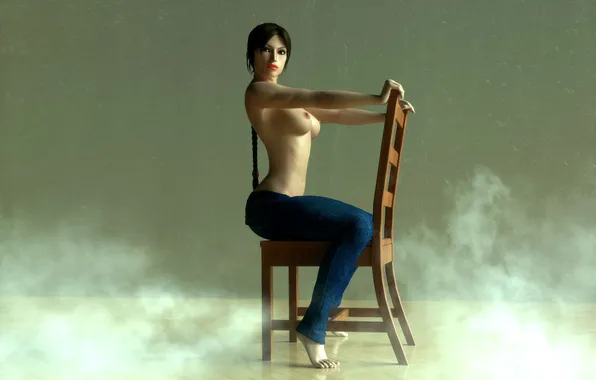 Chest, rendering, jeans, Lara Croft, sexy Wallpaper