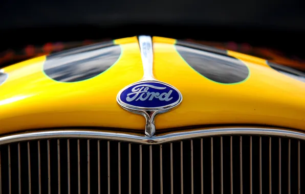 Picture Ford, the hood, emblem, grille, even yellow