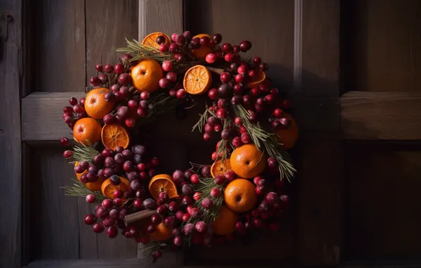 Berries, the door, fruit, Christmas, red, New year, decoration, fruit