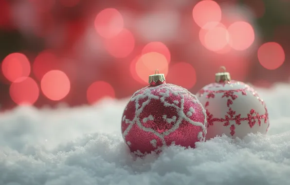 Winter, balls, snow, lights, patterns, Christmas, the snow, New year
