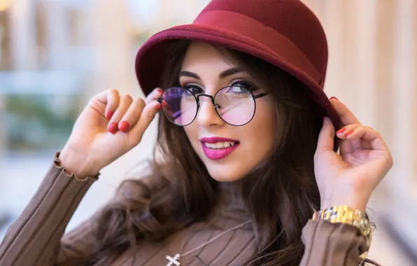 Picture look, smile, model, hat, glasses, cutie, Karina