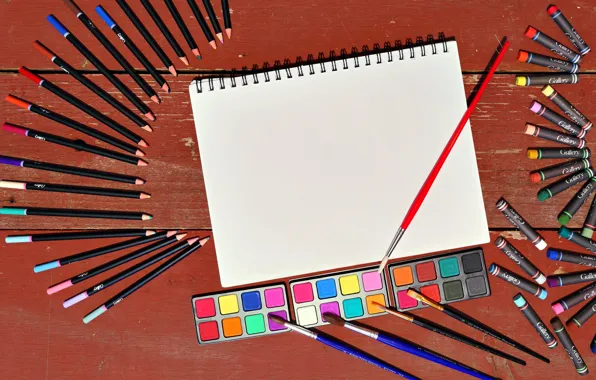 Color, sheet, pencils, brush, drawing, crayons, paint