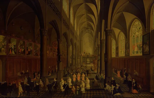 Picture oil, interior, picture, The Dominican Church in Antwerp from the Inside, 1636, Peter Nevs, Pieter …