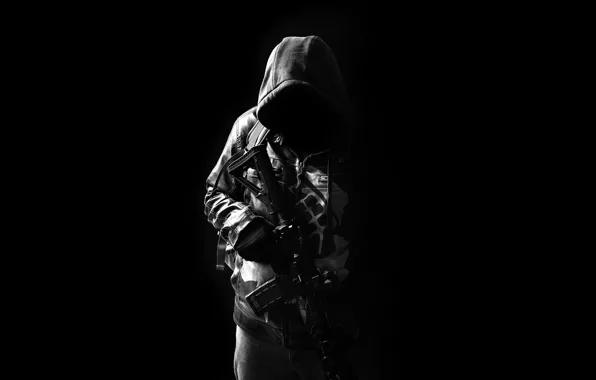 Weapons, hood, male, assault rifle