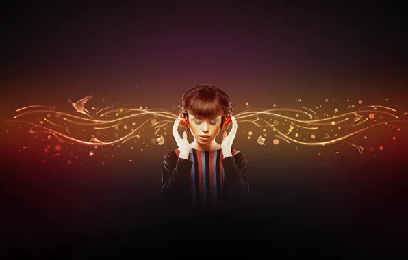 Girl, Music, headphones
