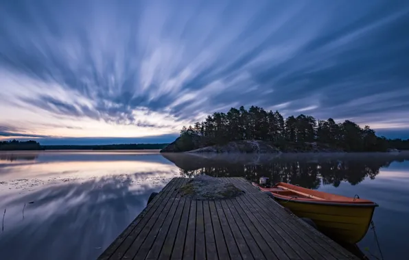 Picture lake, boat, pier, Sweden, Sweden, Östergötland, Vardnas, Easter Gotland