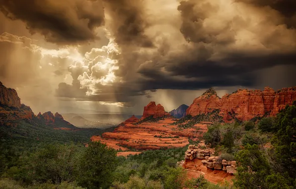 Picture summer, light, storm, rocks, desert, AZ, USA, Sedona