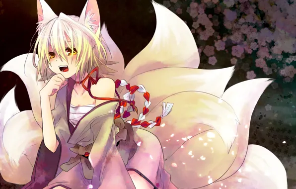 Girl, Fox, Vocaloid, Vocaloid, tails, Kagamine Rin