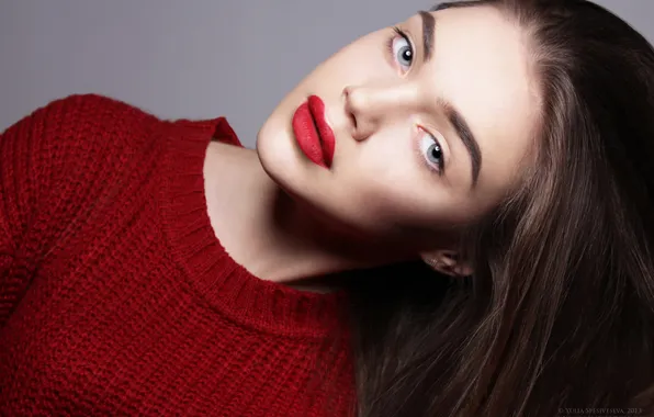 Look, girl, red, model, hair, lipstick, brunette
