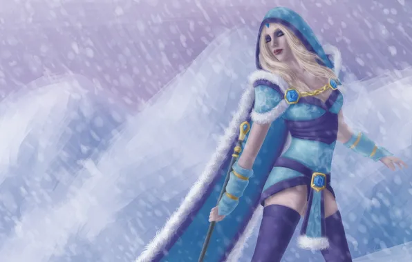 Girl, snow, the game, art, staff, Crystal Maiden, Dota 2, Rylai
