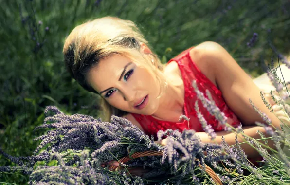 Picture summer, look, girl, nature, makeup, lavender