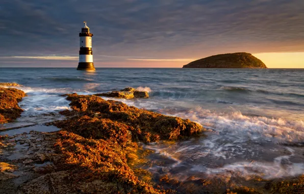 Sea, light, stones, rocks, shore, lighthouse