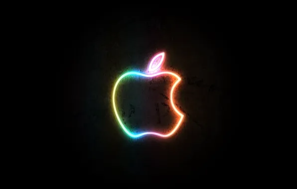 Black, apple, logo, Neon