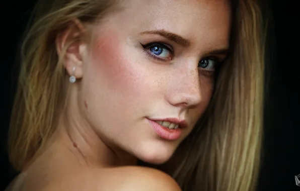Girl, face, portrait, makeup, hairstyle, blonde, cute, bokeh