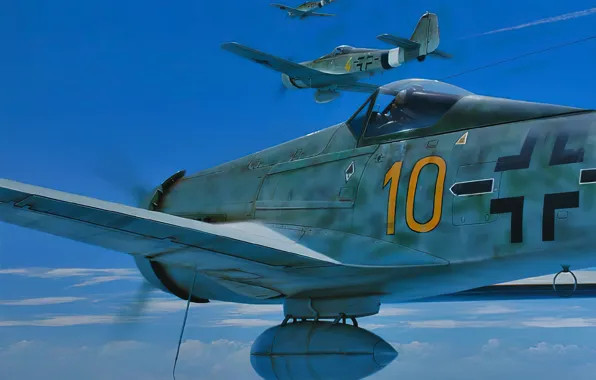 War, art, airplane, ww2, fw-190