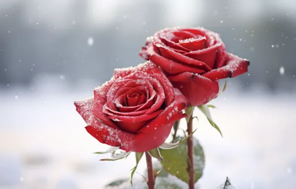 Winter, flower, snow, rose, frost, rose, flower, beautiful