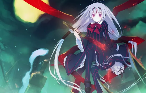 Look, girl, night, weapons, magic, the moon, surprise, art