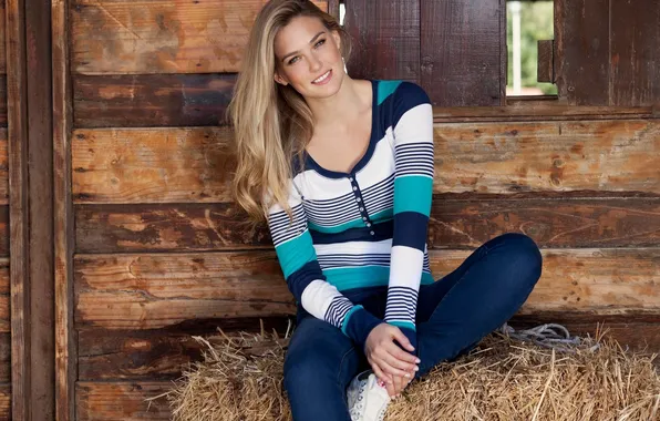 Picture girl, smile, model, sneakers, jeans, blonde, hay, Bar Refaeli