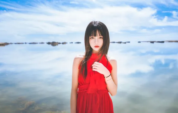 Beautiful, Asian, Model, Water, Woman, Lake, Pond, Pretty
