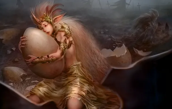 Field, egg, creatures, shell, tears, drama, crying