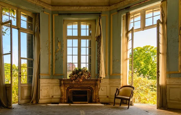 Summer, light, old, cracked, house, style, retro, room
