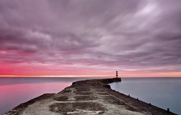 Picture sea, dawn, lighthouse, pierce