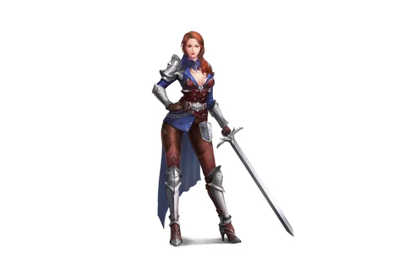 Girl, Minimalism, Armor, Style, Girl, Sword, Art, Art