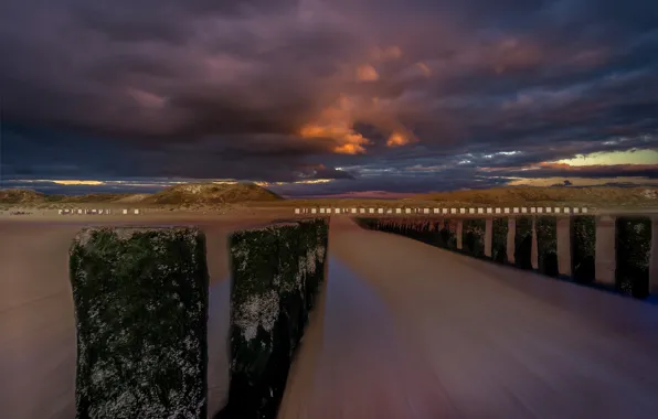 Beach, mountains, clouds, Netherlands, Zealand