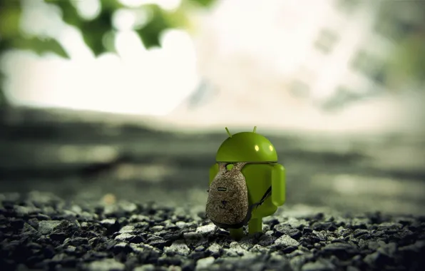Macro, stones, earth, Android, backpack, 3D render