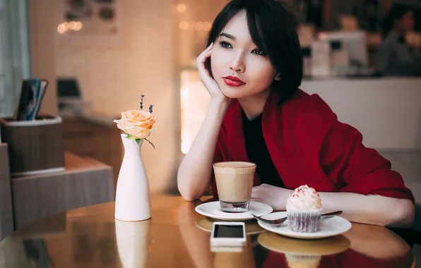 Girl, Look, Coffee, Hair, Karina, Black, Dessert