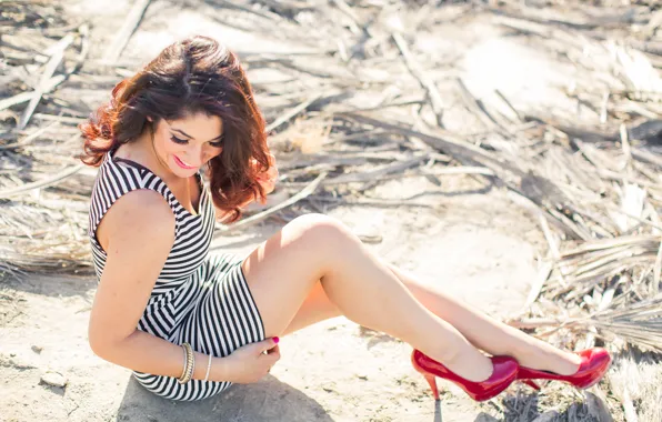 Girl, smile, brunette, sitting, Eva, embarrassment, Eva