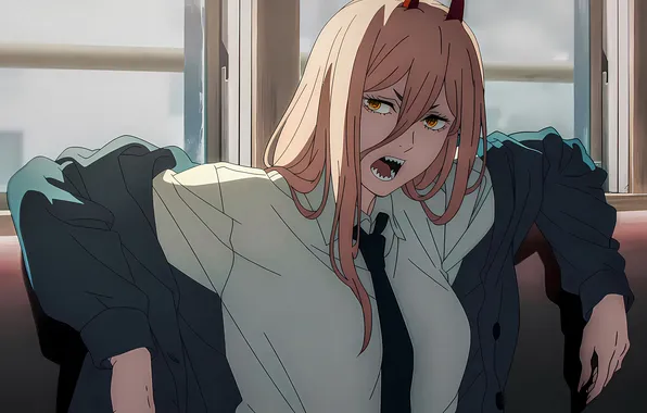 Look, girl, tie, shirt, high quality, blonde hair, chainsaw man, power