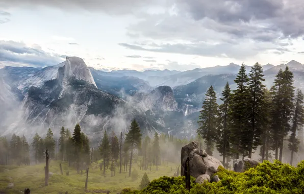 Clouds, Mountains, Fog, Rocks, Trees, Forest, Landscape, Valley