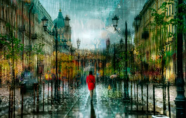 Picture girl, drops, rain, treatment, Saint Petersburg