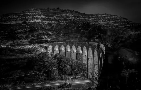Picture mountains, night, bridge, Italy, Sicily