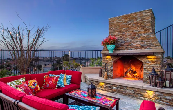 Furniture, oven, terrace, fireplace, coastal home