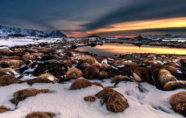 Picture the sky, snow, landscape, sunset