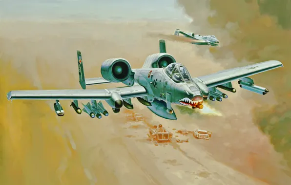 Picture war, art, painting, aviation, jet, A-10 Thunderbolt II