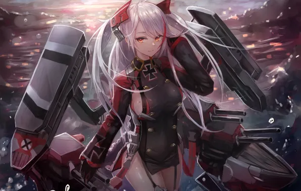 Girl, gun, mecha, weapon, big, war, anime, pretty