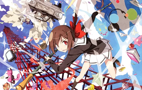 Picture the sky, magic, toy, tower, umbrella, phone, schoolgirl, car