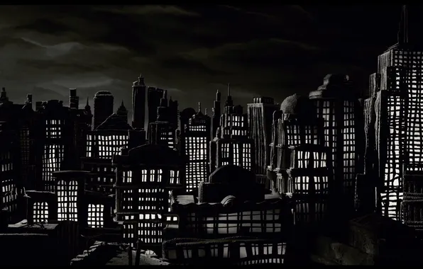 Cartoon, night city, Mary and Max, plasticine