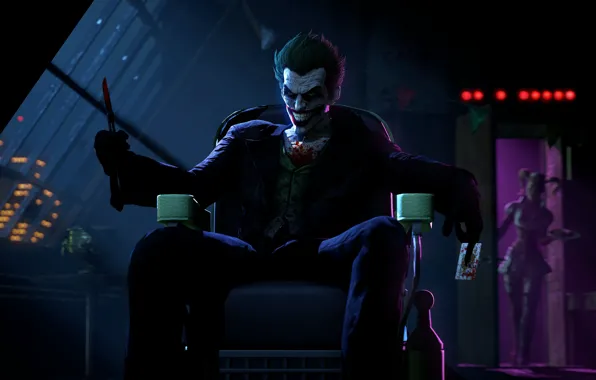 Picture smile, villain, Joker, Harley Quinn, Batman: Arkham Origins
